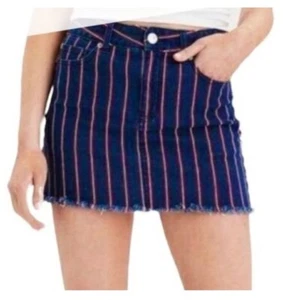 American Eagle Jeansrock Damen 14 hoher Bund Mini blau rot gestreift Y2K adrett - Bild 1 von 12