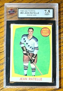 1961-62 TOPPS JEAN RATELLE ROOKIE CARD #60 GRADED KSA 7,5 NM+ HOF RC INCREDIBILE - Foto 1 di 1