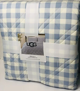 UGG 3 pc PRISCILLA Queen Bed Coverlet Set Light Blue Ice Gingham NWT - Picture 1 of 4