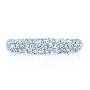 Womens 14K White Gold Dome Diamond Pave Ring Band Natural Round Cut Size 7 - Picture 1 of 3