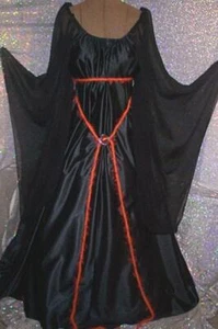 RENAISSANCE FANTASY BLACK /w ORANGE SATIN BUTTERFLY SLEEVE GOWN COSTUME DRESS  - Picture 1 of 3