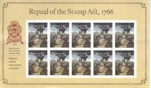 Hoja de Estampillas de USPS Ley de Derogación de Sellos 1766 Colonia de Historia Americana Estampillada sin montar o nunca montada 2015 - Imagen 1 de 2