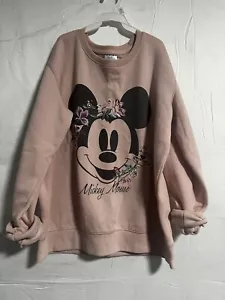 Disney Mickey Mouse Crew Neck Sweatshirt Med Embroidered Flowers Cotton On pink - Picture 1 of 7