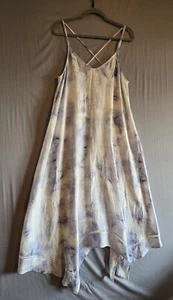 Rachel Zoe Linen Blend Dress Hankerchief Women Med Blue White TieDye Criss Cross - Picture 1 of 13
