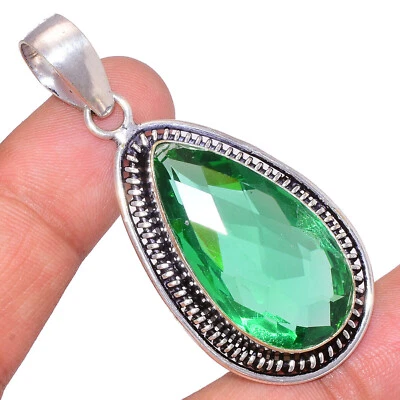 Lush Verde Tormalina Gemma 925 Argento Sterling Fatto a Mano Ciondolo S-42 - Immagine 1 di 4