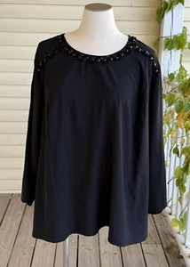 Neu mit Etikett Catherines Bluse Plus 5 x 34 W 36 W schwarz Chiffon mit Schmucksteinen besetztes Oberteil geteilte Ärmel - Bild 1 von 9