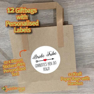 12 X JUNGGESELLINNENABSCHIED KRAFTPAPIER PARTY GESCHENKTÜTEN + PERSONALISIERTE AUFKLEBER HOCHZEIT 487 - Bild 1 von 3