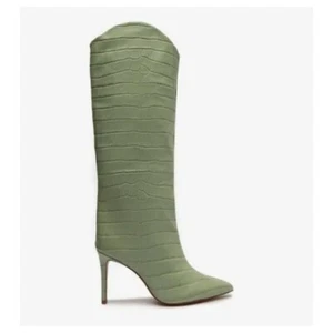 Schutz x Bala Maryana Limited Edition Crocodile-Embossed Sage Leather Boots RARE - Picture 1 of 11