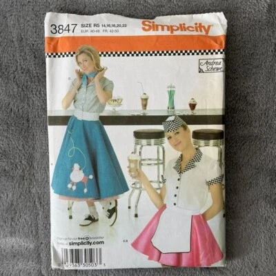 Simplicity 3847 Sz 14-22 50s Poodle Skirt Costume Theater Cosplay Sewing Pattern - Image 1 of 4