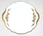 T&V Limoges Emp 10.75 Inch Handled Porcelain Cake Plate - Gold Trim With Roses