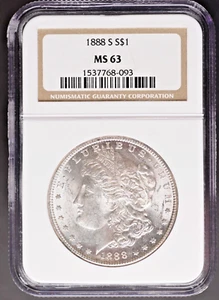 1888-S Morgan Silver Dollar NGC MS63 - Great Example of a Scarce Date - Picture 1 of 4