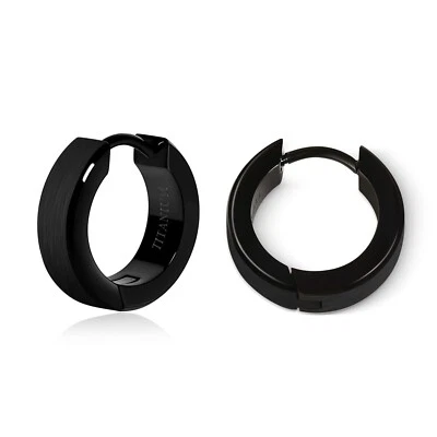 Black Mens Titanium Hoop Earrings Brushed  Small Earrings Hoop for Sensitive Ear - Image 1 of 4