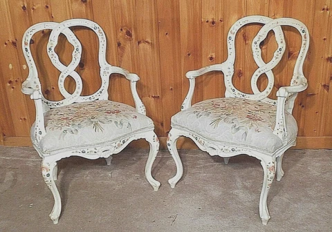 PAIR OF MID CENTURY ITALIAN FLORENTINE HAND PAINTED AND DECORATED ARMCHAIRS Cover
