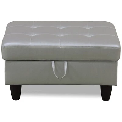 Faux Leather Storage Ottoman Bench, Storage Chest, Foot Rest Stool, Gray - Изображение 1 из 4