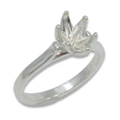 Sterling (7x5mm-9x7mm) Oval Cathedral Tulip Solitaire Pre-notched Ring Mounting - Image 1 of 4