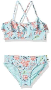 New $96 Lucky Brand Girl's Blue Floral Ruffled Two-Piece Swimsuit Size S/7 - Picture 1 of 2