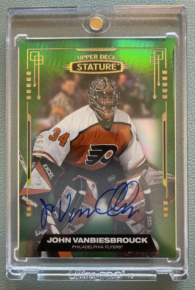 2021-22 Upper Deck Stature John Vanbiesbrouck Green Parallel Auto /50 Flyers - Image 1 of 3