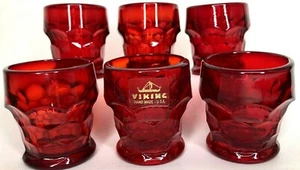 Set 6 rote Schnapsgläser Wikinger Amberina georgianisches Muster Mid Century 2" hoch - Bild 1 von 6