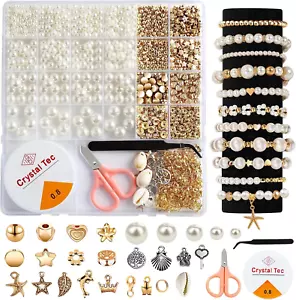 1200Pcs Pearl Beads for Bracelets, Bracelet Making Kit for Adults, Kids Friendsh - Picture 1 of 12