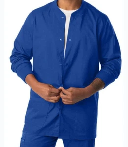 Landau NWT Men’s 5XL Pro Flex Scrub Jacket Blue Full Snap Medical Uniform Knit - Picture 1 of 7