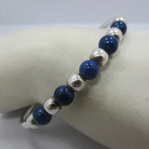Sterling Silver Blue bead Cuff bangle bracelet 925 6 inche - Picture 1 of 5