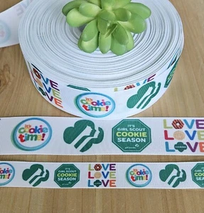 7/8 & 1.5” (1 YD) Girl Scouts Grosgrain Ribbon Cookie Time Trefoil Bow Ribbon - Picture 1 of 1