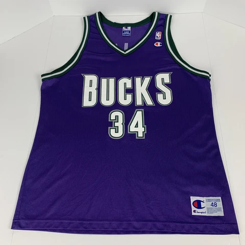 Vintage Ray Allen #34 Milwaukee Bucks Purple Champion Jersey Adult Size 48 XL Cover