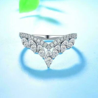 Alianza de boda anillo de diamantes talla marquesa de 2 quilates con acabado en oro blanco de 14 quilates Foto 1 de 3