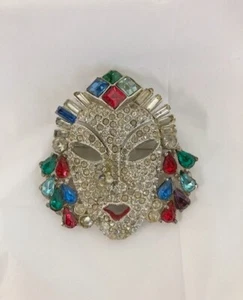 VINTAGE Unsigned MAZER Art Deco Diamante Oriental Princess Mask PIN BROOCH RARE - Picture 1 of 10