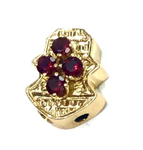 14K Yellow Gold 4 Round Ruby Slide Pendant Charm - Picture 1 of 8