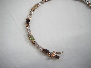 Multi Gemstone Gold Vermeil Vintage Bracelet/Citrine/Garnet/Peridot/Smoky Topaze - Picture 1 of 8