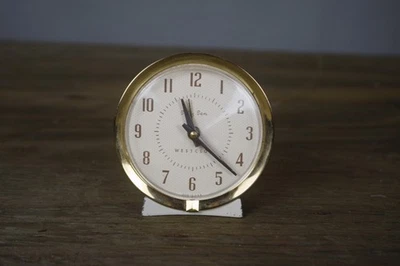 Vintage Westclox Wind-Up Alarm Clock White Brass Mid Century Mechanical Desk - Image 1 of 4