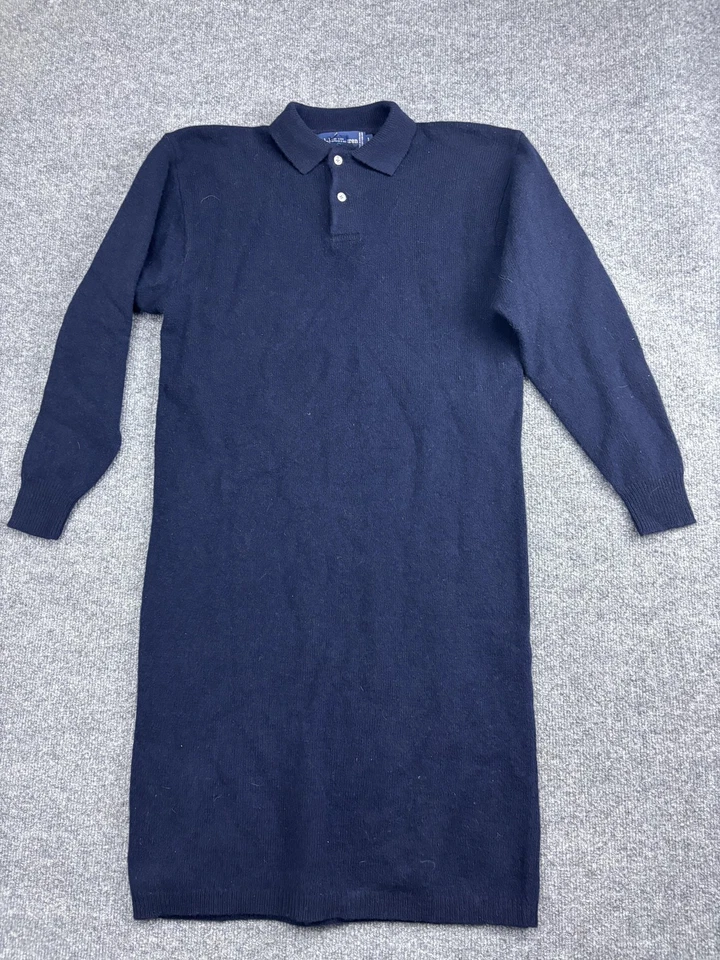 Ralph Lauren Sweater Dress Womens Large Navy Lambswool Polo Collar Long Sleeve - Image 1 of 4