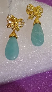 Blauer Chalcedon Gold Vermeil Schmetterling Ohrringe. Perfektes Weihnachtsgeschenk. - Bild 1 von 6