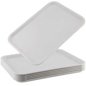 Plastic Fast Food Tray 6 Pack 14x10 inch Rectangular Serving Tray White - Picture 1 of 7