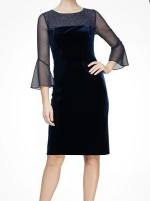 Vestido Vaina Alex Evenings Imperial Azul Ilusión Embellecido Terciopelo 10 $169 Foto 1 de 2