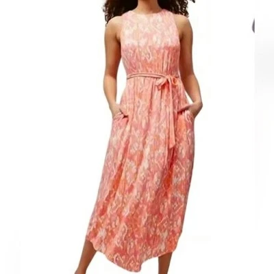 Soma Wkend Coral Ikat Jersey Knit Maxi Tank  Dress Handkerchief Hem Bra Size XL - Image 1 of 4