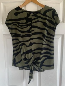 Ladies Khaki & Black Animal Striped Tie Knot Front Top Size Small 10-12 - Picture 1 of 7