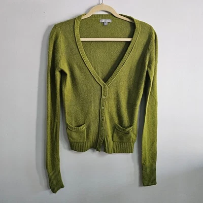 Винтажный Delias оливковый вязаный кардиган свитер маленький Agora V шеи резинке Y2K - Изображение 1 из 4