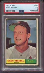 1961 TOPPS STAN MUSIAL HOF #290 - ST. LOUIS CARDINALS - PSA 5 EX - Picture 1 of 2