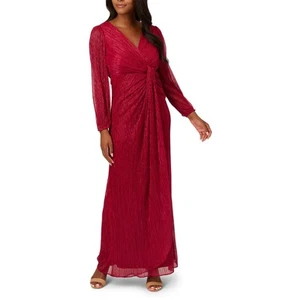 Adrianna Papell Womens Red Metallic Draped Evening Dress Gown 10 BHFO 6361 - Picture 1 of 2