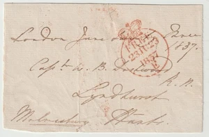 1837 RARE LARGE CODE E FREE FRONT FRANKED MALMESBURY TO CAPt. DASHWOOD R N - Picture 1 of 1