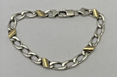 TIFFANY & CO. STERLING SILVER 925 & 18K YELLOW GOLD CURB LINK BRACELET - 7" - Image 1 of 4