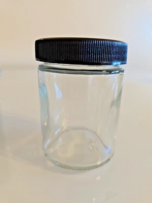 Glass Jar 4oz Black Polypropylene Foam Lined Caps Set of 6 - Image 1 of 4