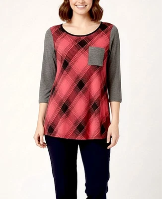 TOP DE MALHA MISTA XADREZ ACABAMENTO VELUDO MACIO AMBIENTE L FESTIVO INVERNO PREPPY NOVO - Imagem 1 de 4