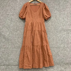 French Connection Dress Womens Size 10 Brown Short Sleeve V-Neck Pockets Linen - Picture 1 of 10