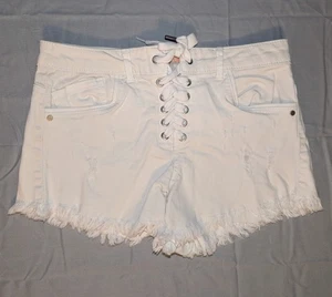 GB Gianni Bini Shorts Women's Size 5 White Distressed Lace Up Closer - Picture 1 of 10
