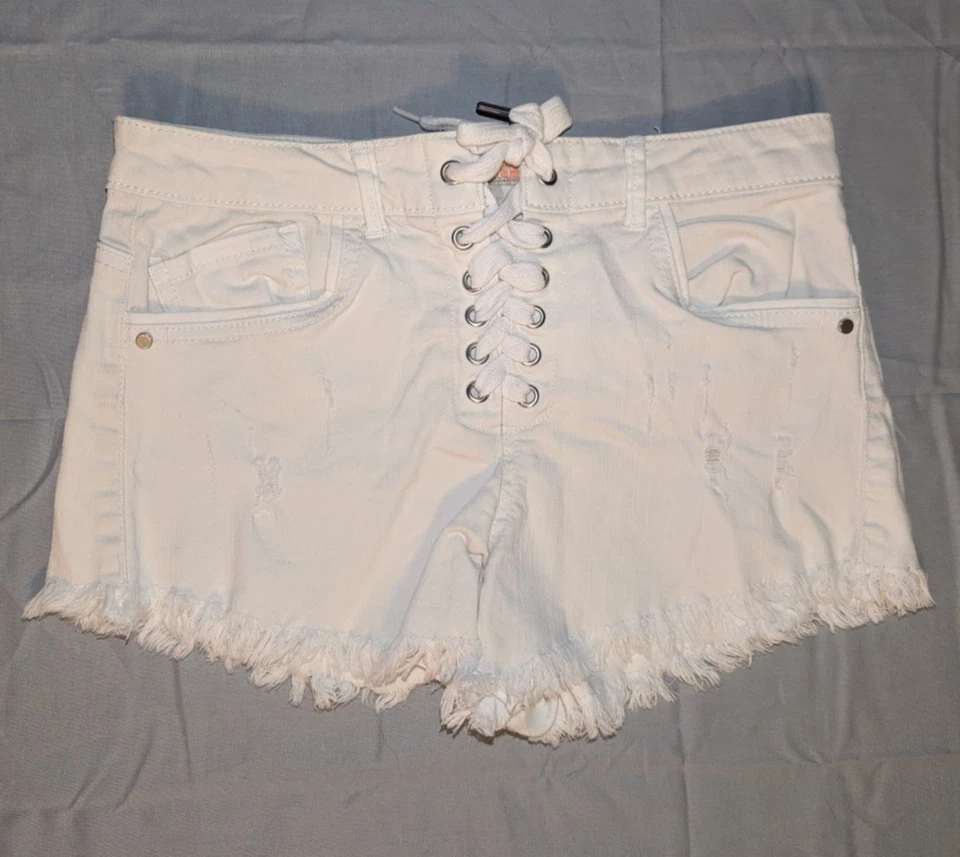 Pantalones Cortos GB Gianni Bini Para Mujer Talla 5 Blanco Envejecido Cierre con Cordones Foto 1 de 4