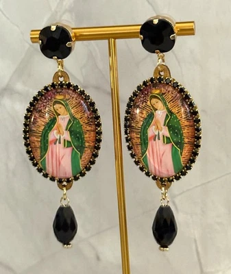 Pendientes colgantes Mary Madonna estrás cristal gota religiosos Foto 1 de 4