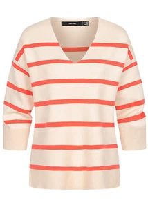 Suéter de punto mujer Vero Moda manga 3/4 rayas beige rojo N24020099 - Imagen 1 de 3